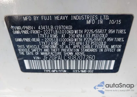 2016 Subaru Crosstrek 2.0I Limited из США, поврежденный, VIN JF2GPALC3G8207260